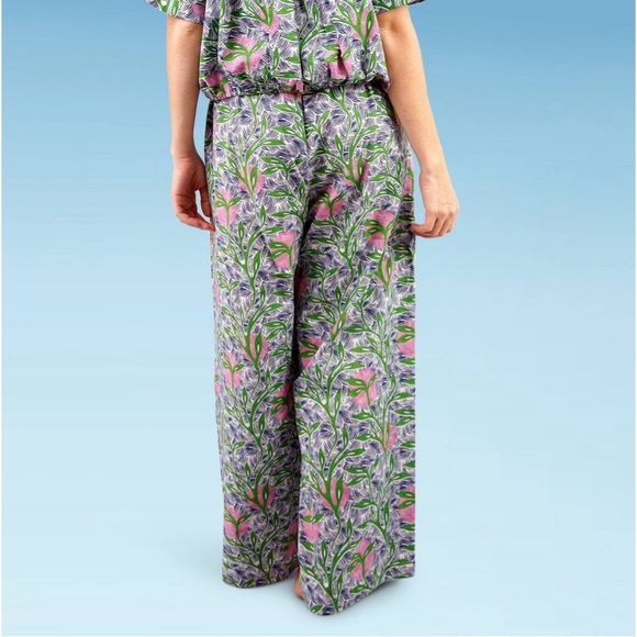 Liberty & Justice Drawstring Waist Cover Up Pants Green/Pink Botanical Print - Picture 5 of 7